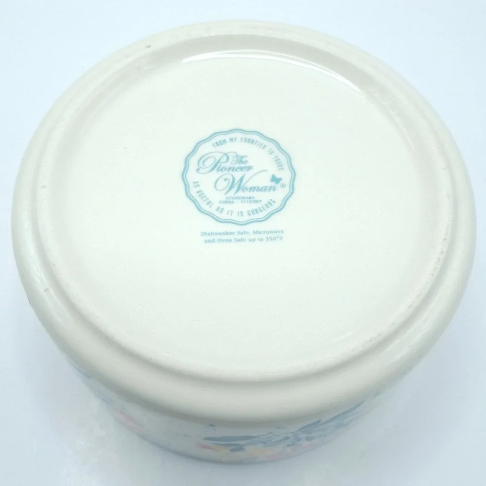 The Pioneer Woman Stoneware Storage Bowl Small White Floral Vented Lid Vintage